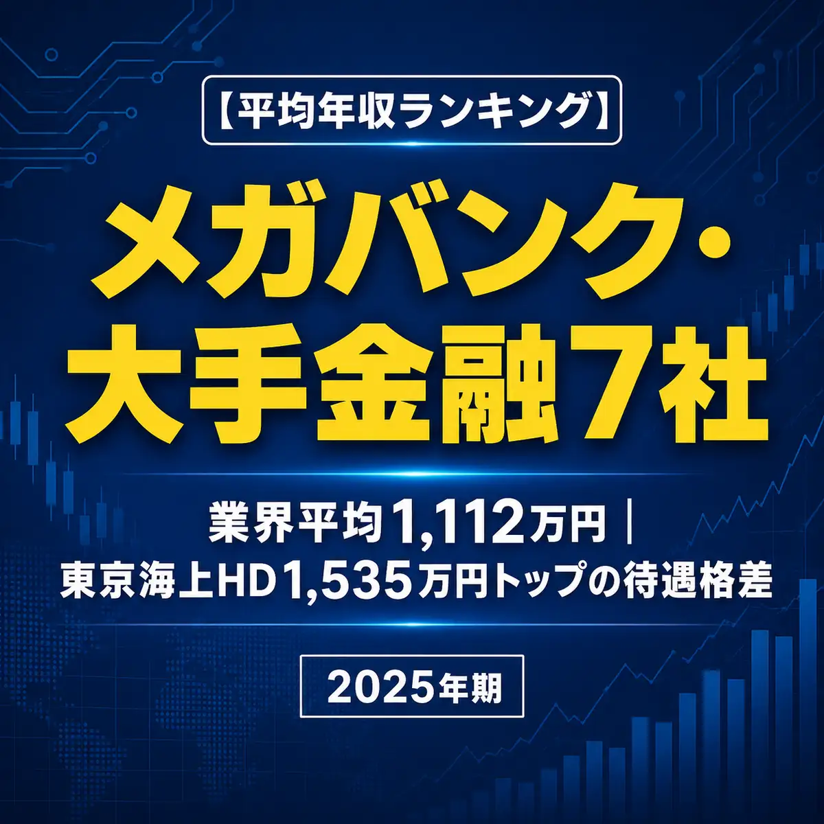 【平均年収ランキング】メガバンク・大手金融7社2025|業界平均1,112万円、東京海上HD1,535万円トップの待遇格差を解説