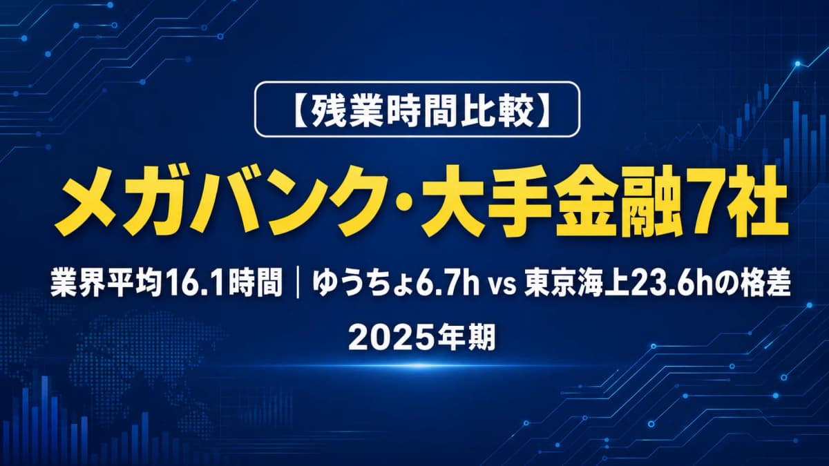【残業時間比較】メガバンク・大手金融7社ランキング2025|業界平均16.1時間、ゆうちょ6.7時間と東京海上23.6時間の格差を解説